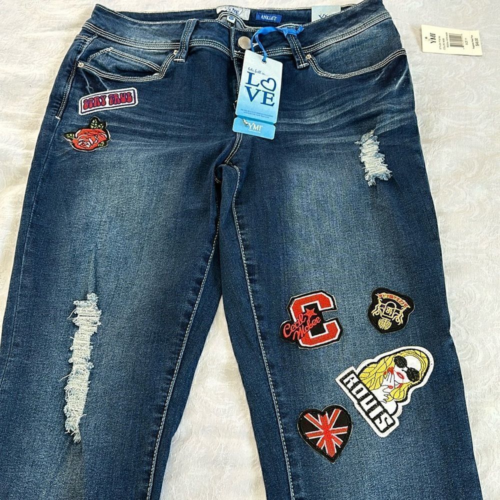 YMI Ankle Jeans Skinny Stretch Size 11 Midrise P730780 Patches